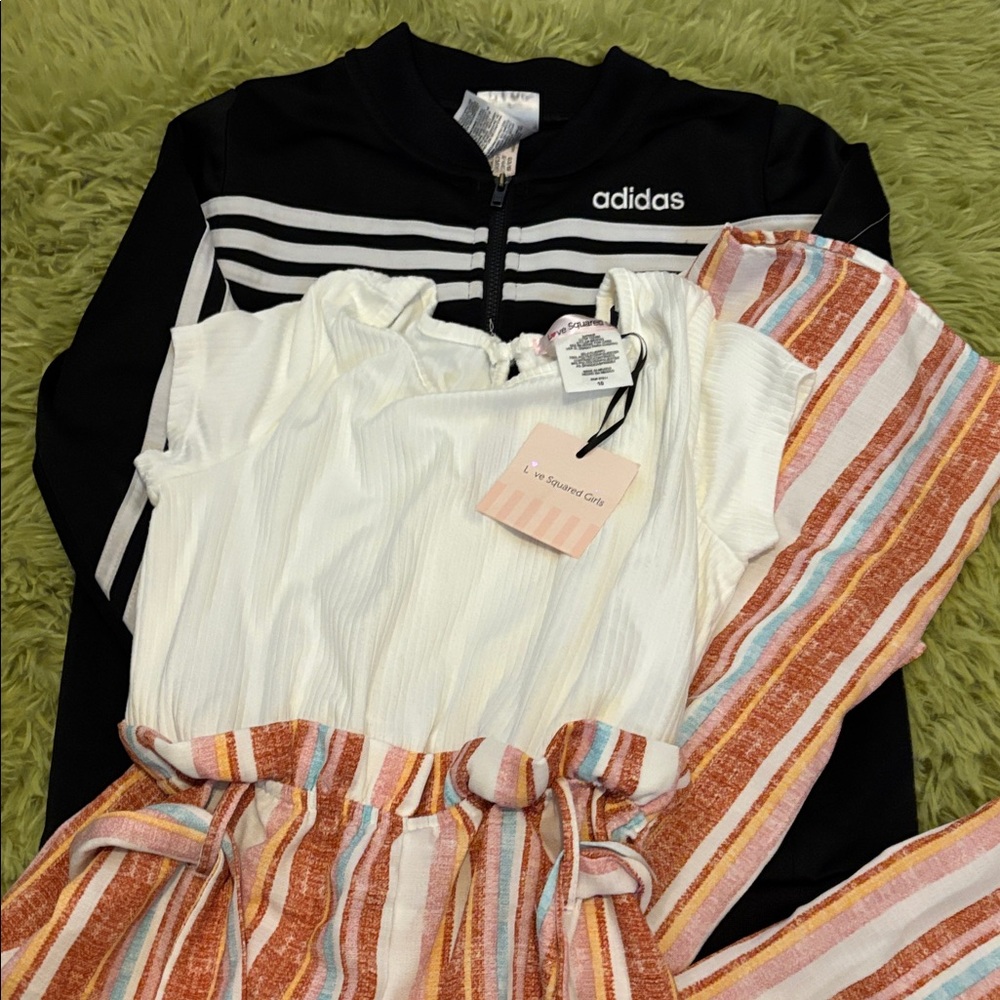 adidas Black Jacket with White Stripes & NWT Jumpsuit Bundle 10/12